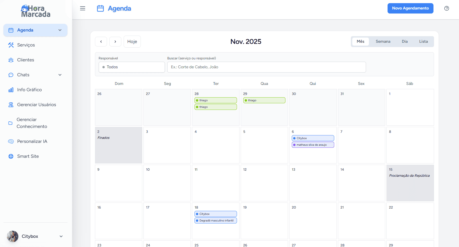 Painel administrativo Hora Marcada